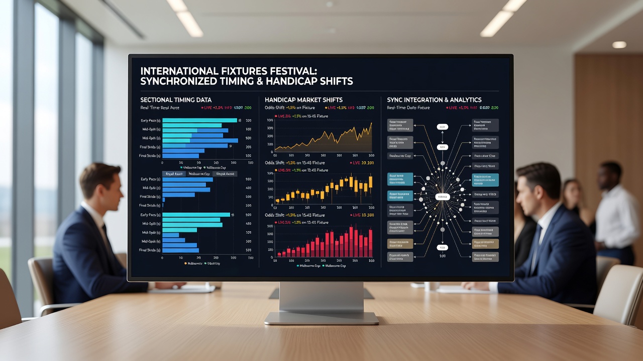 Live data synchronization dashboard showing timing feeds aligned with shifting handicap lines during a tennis slam and horse racing festival