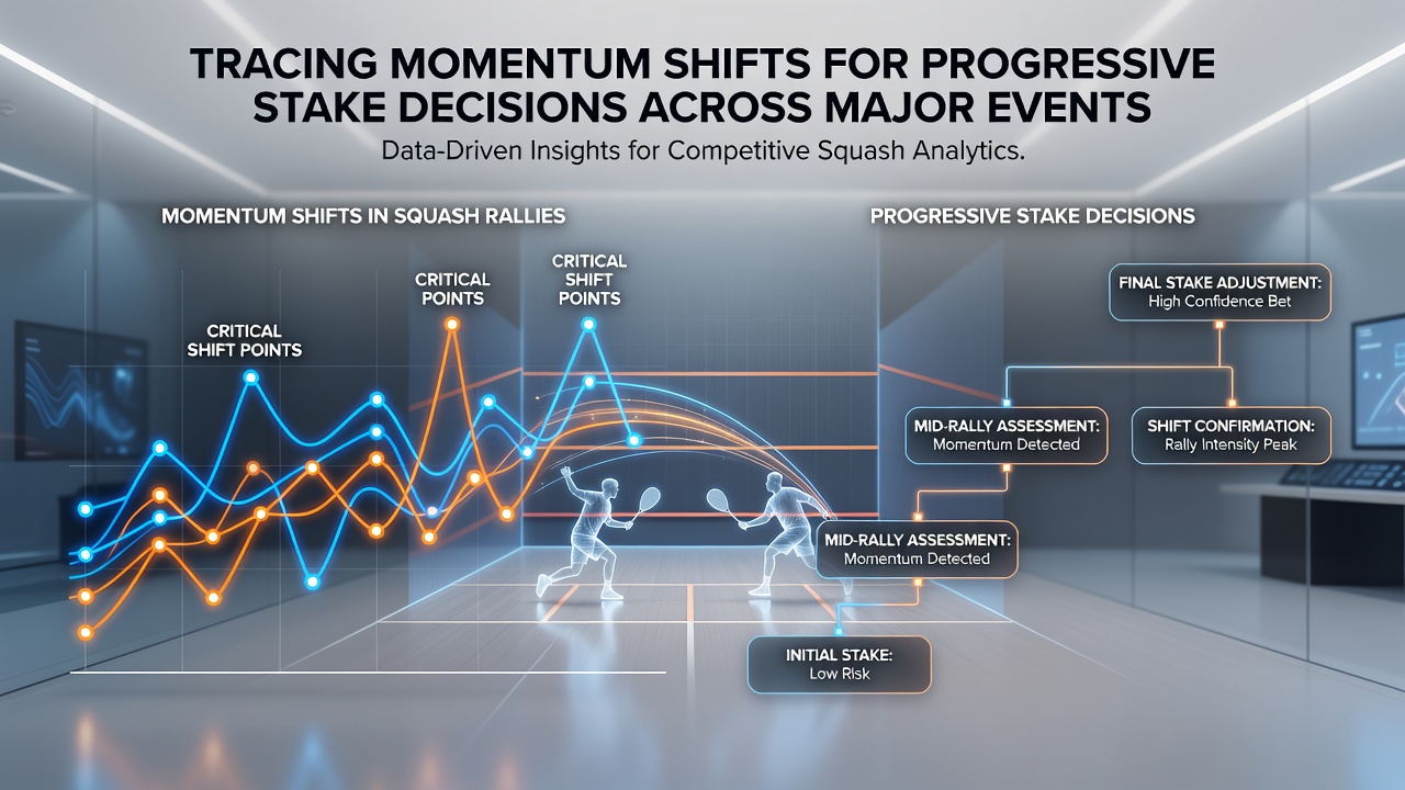 Live tracking interface showing squash match momentum indicators and stake progression options